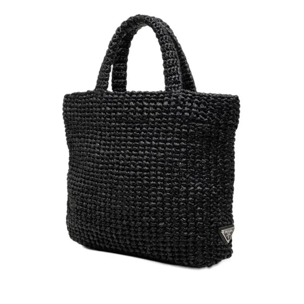 Prada Triangle Logo Plate Crochet Tote